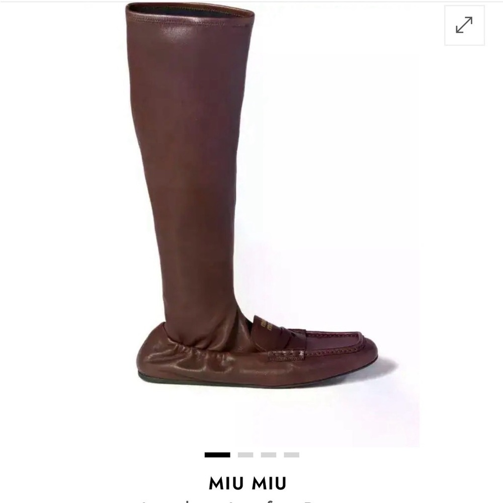 MIU MIU 
Leather Loafer Boots